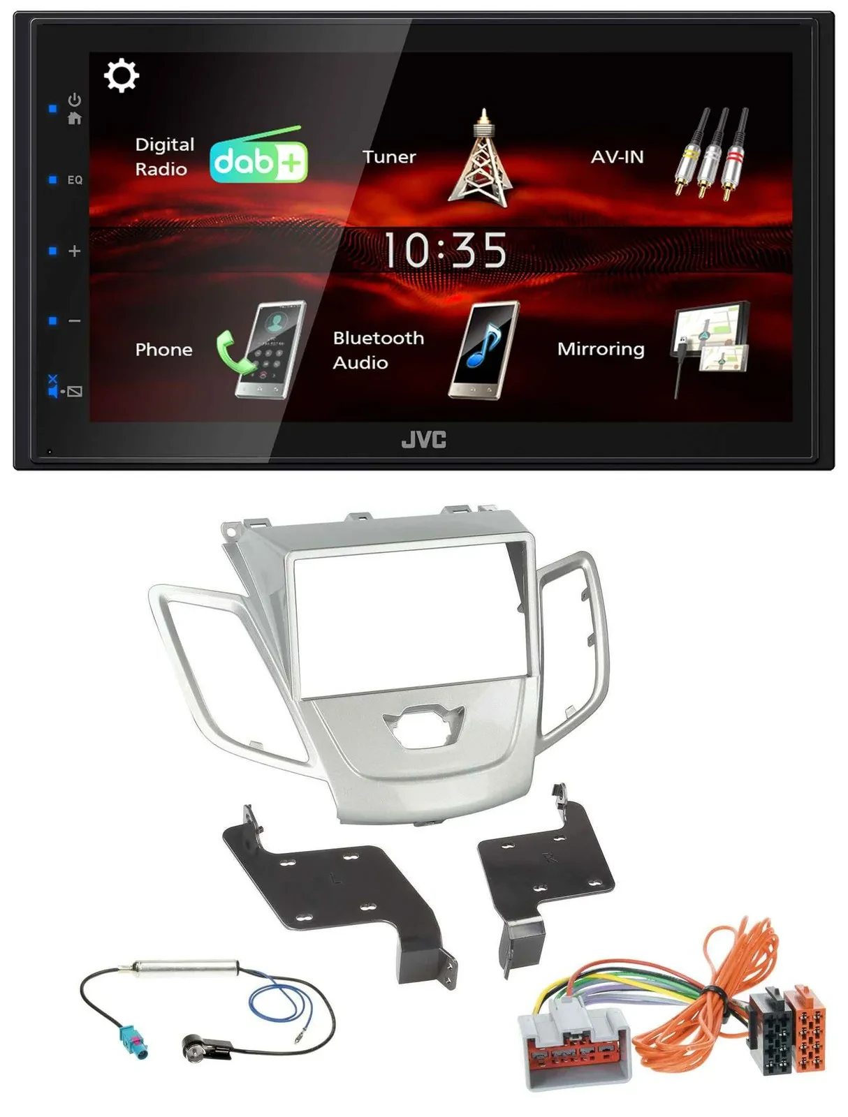 JVC USB Bluetooth MP3 DAB 2DIN Autoradio für Ford Fiesta 08-10 silber