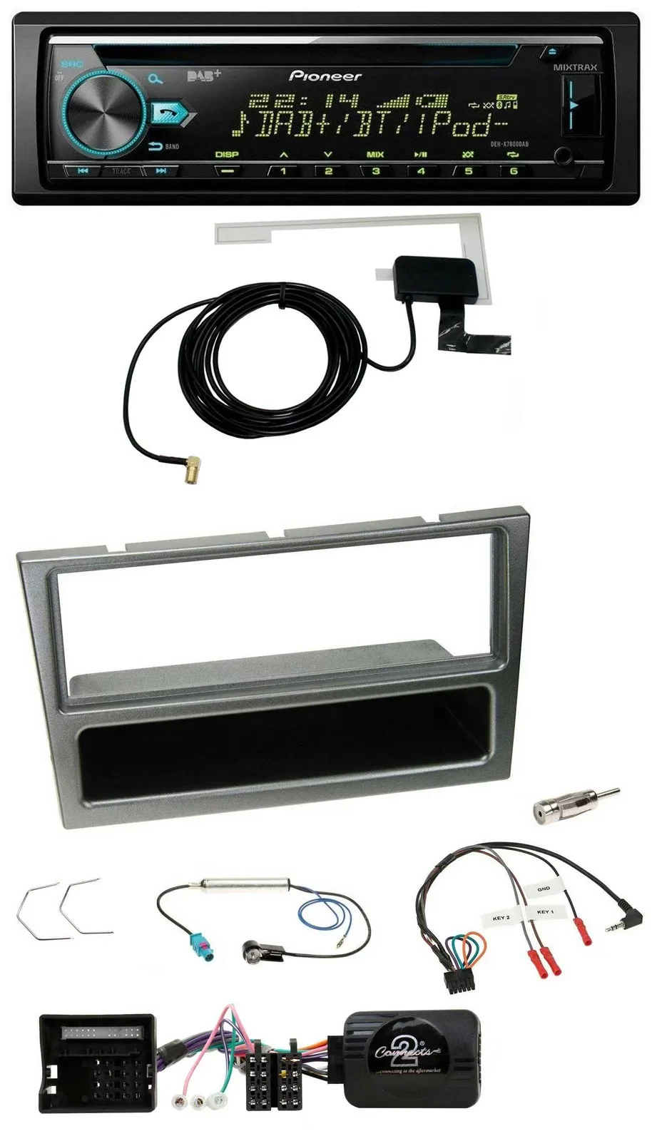 Автомагнитола для Opel Corsa C (2004–2006) Pioneer CD/MP3, USB, DAB, поддержка кнопок на руле, цвет алюминий