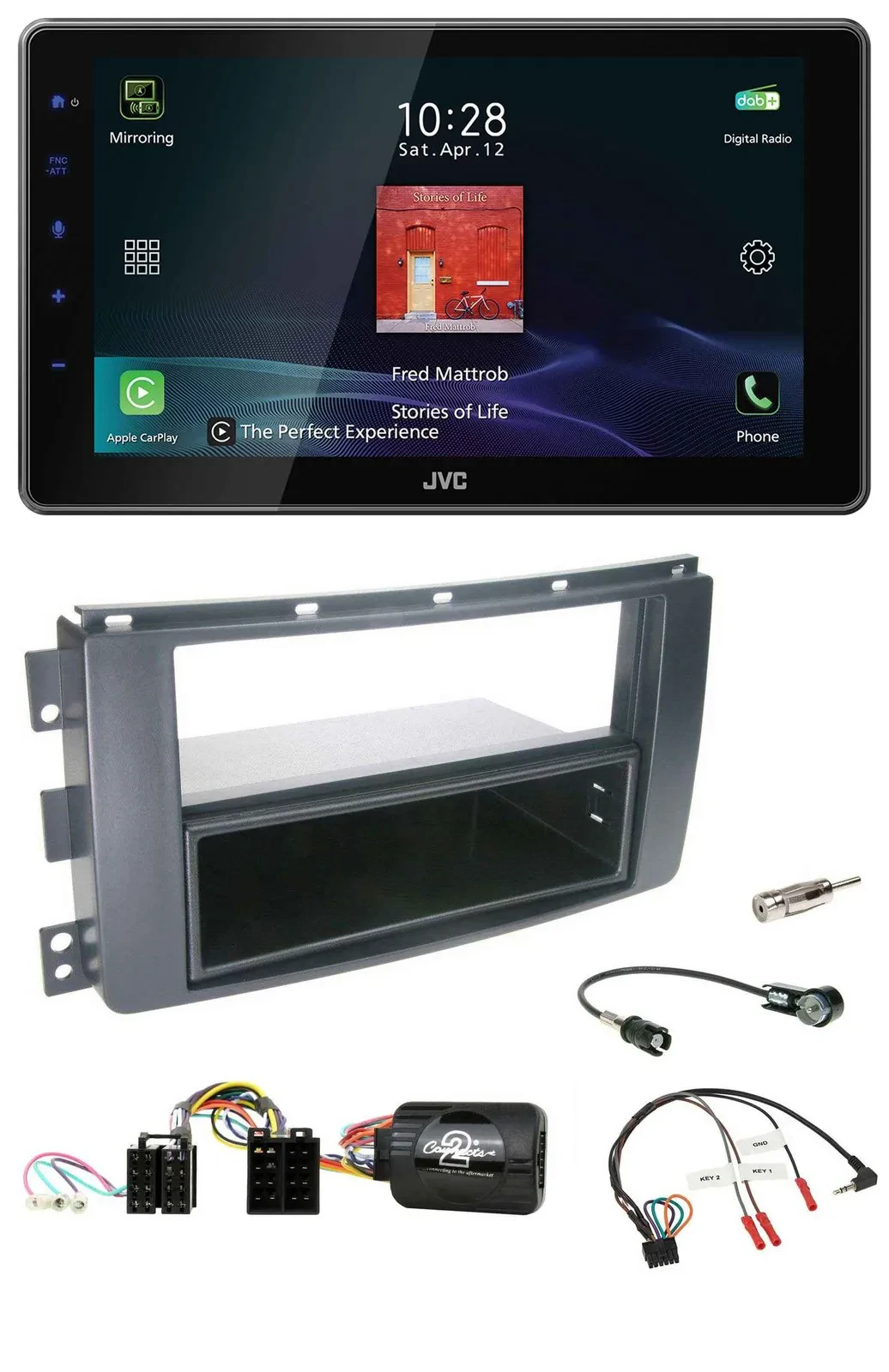 Автомагнитола JVC DAB, Bluetooth, USB, совместимость с кнопками на руле, для Smart ForFour 2004–2006, черный