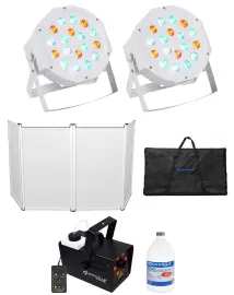 Rockville RFAAW DJ Event Facade Booth+Travel Bag+LED Fogger+Fluid+2) Wash Lights