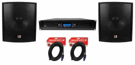 (2) Rockville SBG1188 18" Pro DJ PA Subwoofers+5000w 2-Channel Amplifier+Cables