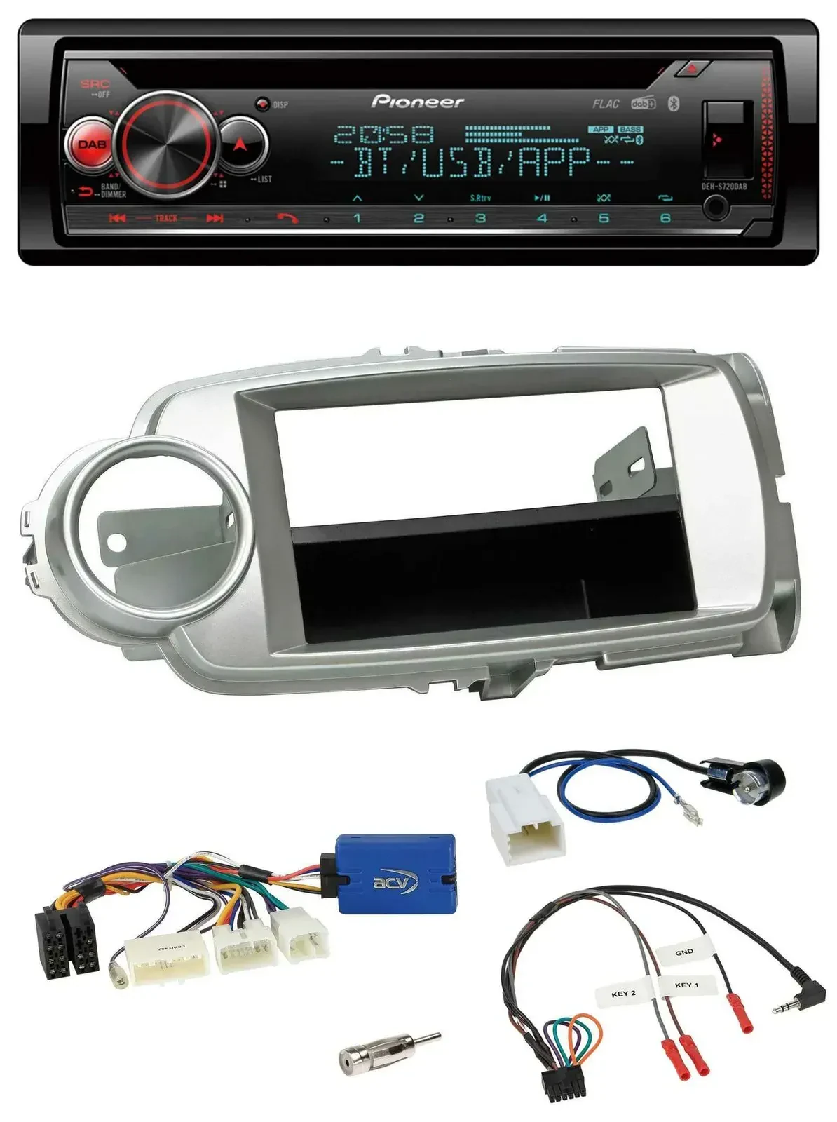 Автомагнитола Pioneer DAB, CD, Bluetooth, USB для Toyota Yaris 2011–2014, серебристая