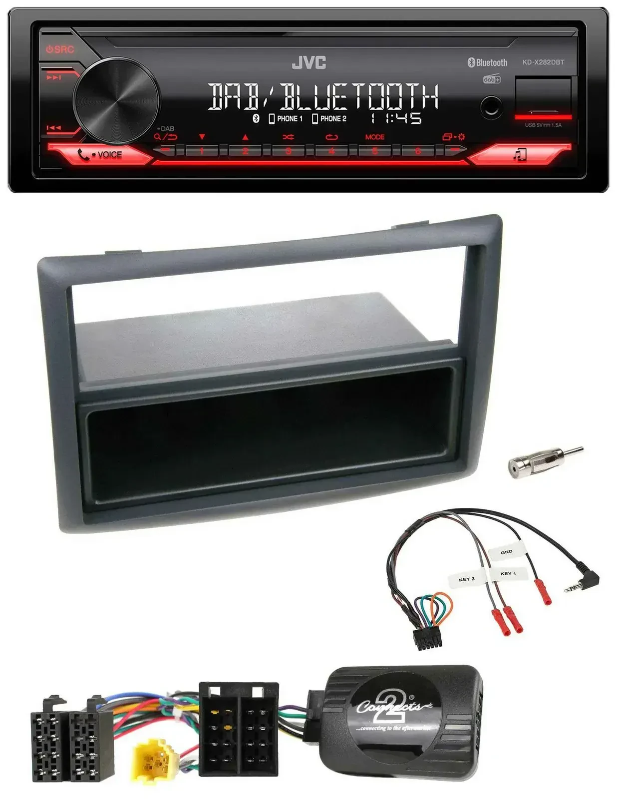 Автомагнитола JVC Bluetooth, USB, DAB для Renault Megane 2007–2008, черная, поддержка управления на руле