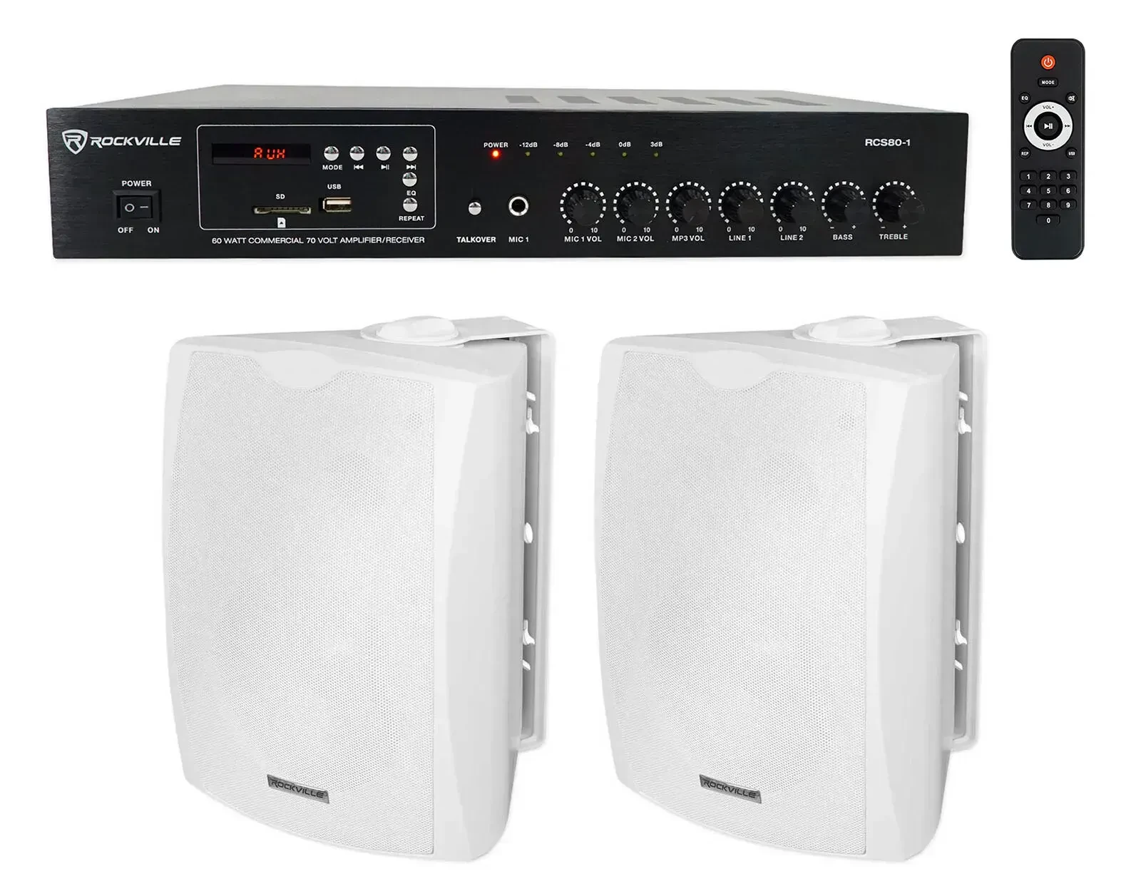 Настенная акустика Rockville RCS80-1+(2) WET-6W White с усилителем (пара)