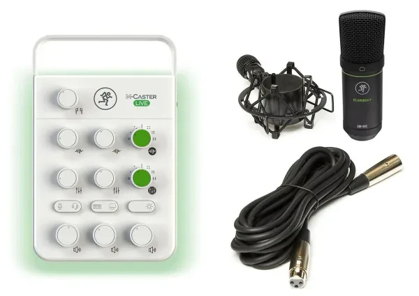 Mackie M Caster Live White Streaming Podcasting Smartphone/USB Mixer+EM-91C Mic