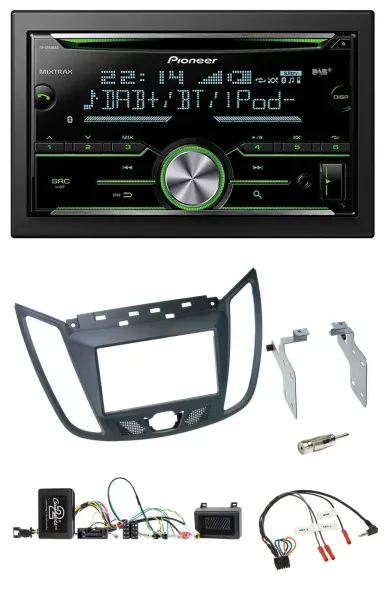 Pioneer Bluetooth Lenkrad DAB 2DIN USB CD Autoradio für Ford C-Max ab 2011 grau