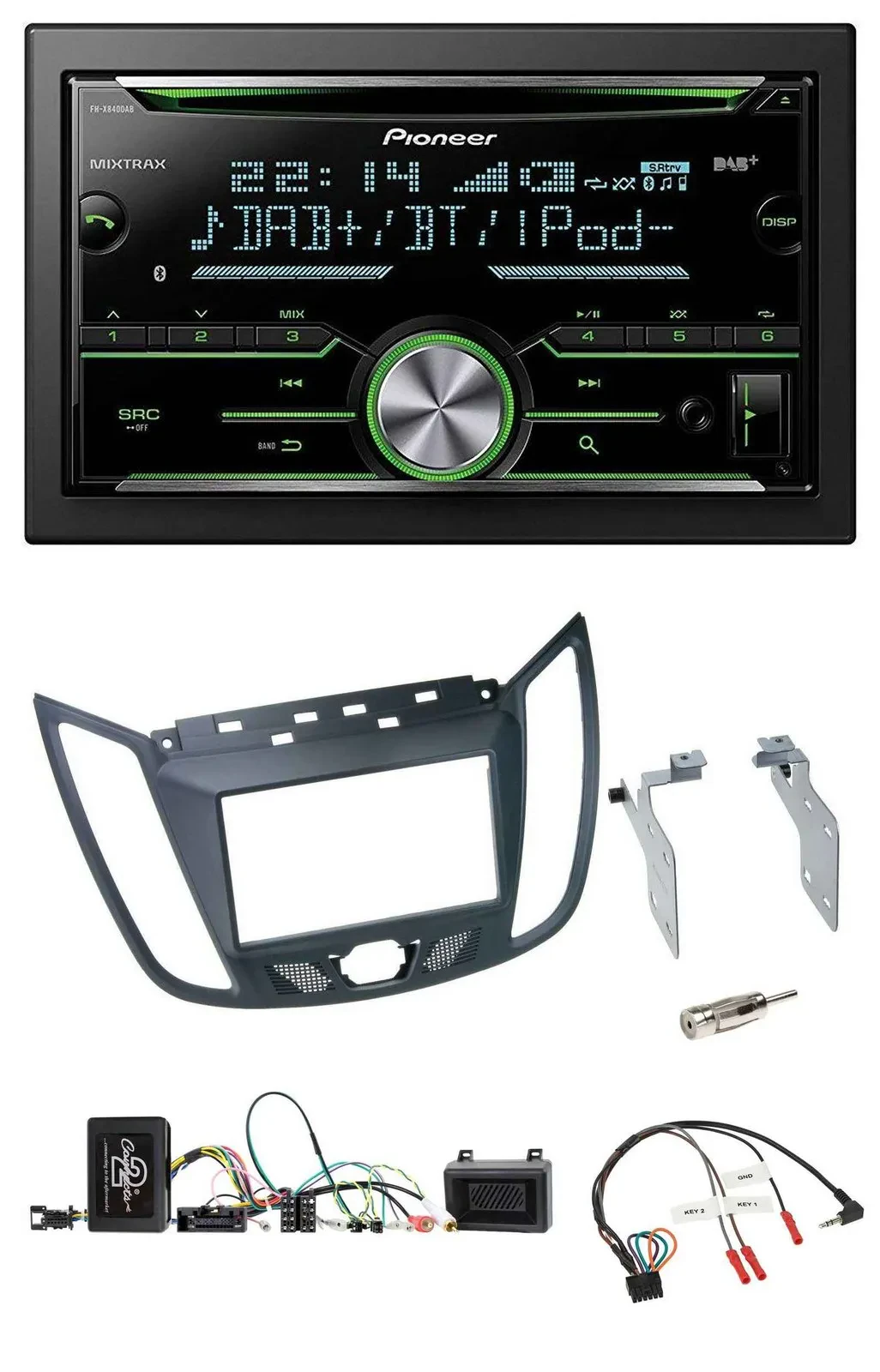 Автомагнитола для Ford C-Max Pioneer 2DIN, Bluetooth, DAB, USB, CD, серый