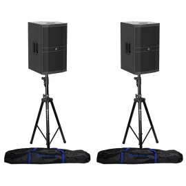 (2) Mackie DRM212-P 12" 1600 Watt DJ PA Professional Speakers+Hydraulic Stands
