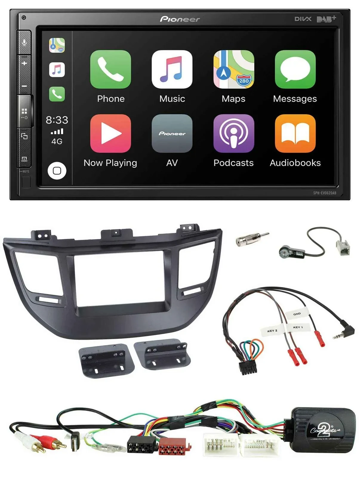 Автомагнитола Pioneer 2DIN, DAB, Bluetooth, USB, для Hyundai Tucson 2015–2020, чёрный, поддержка кнопок на руле