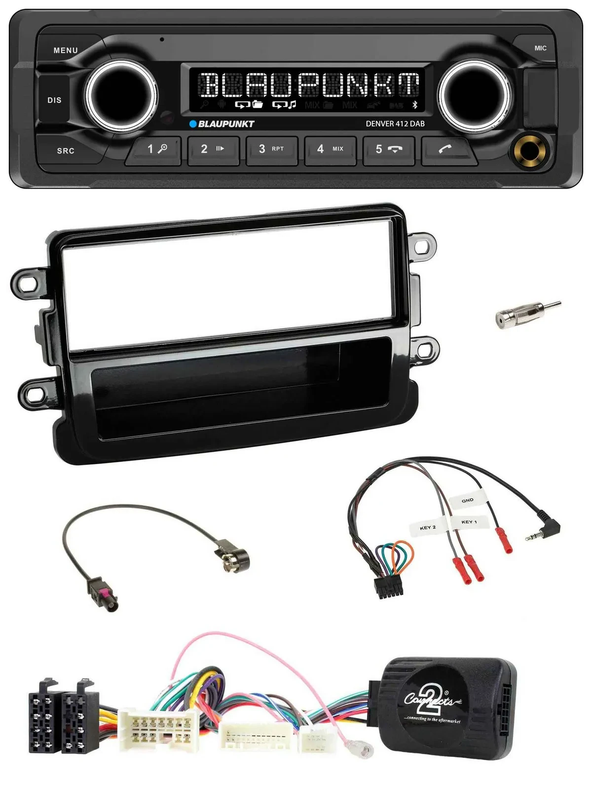 Blaupunkt Bluetooth DAB Lenkrad USB Autoradio für Dacia ab 2012 piano schwarz