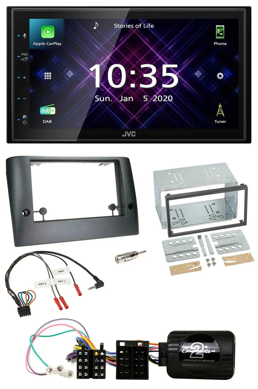 JVC DAB 2DIN Lenkrad Bluetooth USB Autoradio für Fiat Stilo 2005-2007