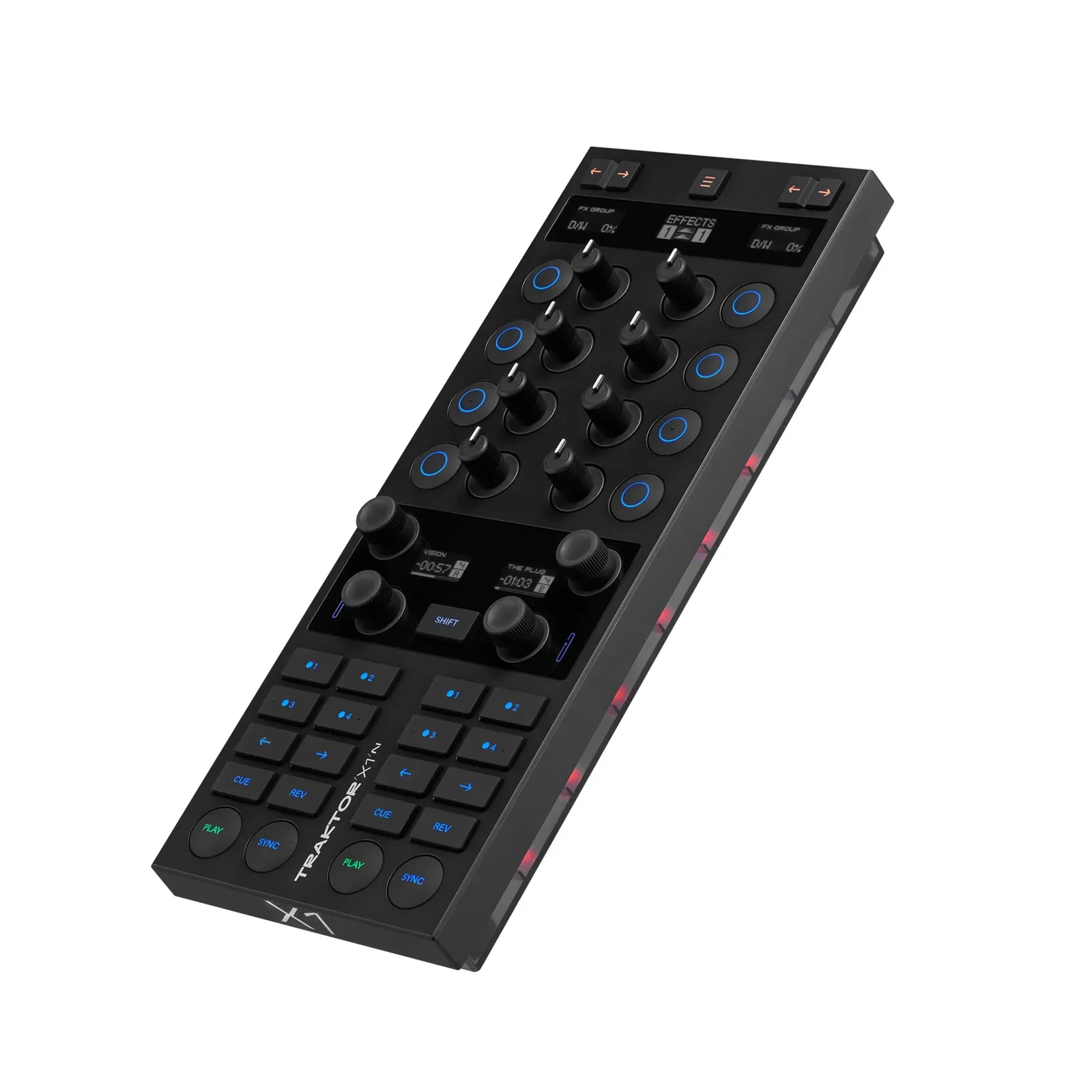 DJ контроллер  Native Instruments [Traktor X1 Mk3] режимы микшера и эффектов, 5 OLED дисплеев, 34 подсвечиваемые кнопки, 4 энкодера, 8 поворотных регуляторов, 3-х портовый USB-hub, Traktor Pro 3