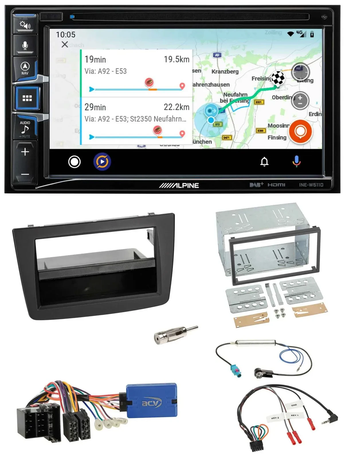 Alpine Bluetooth TMC USB DAB 2DIN Lenkrad Navigation für Alfa Romeo Mito ISO 955