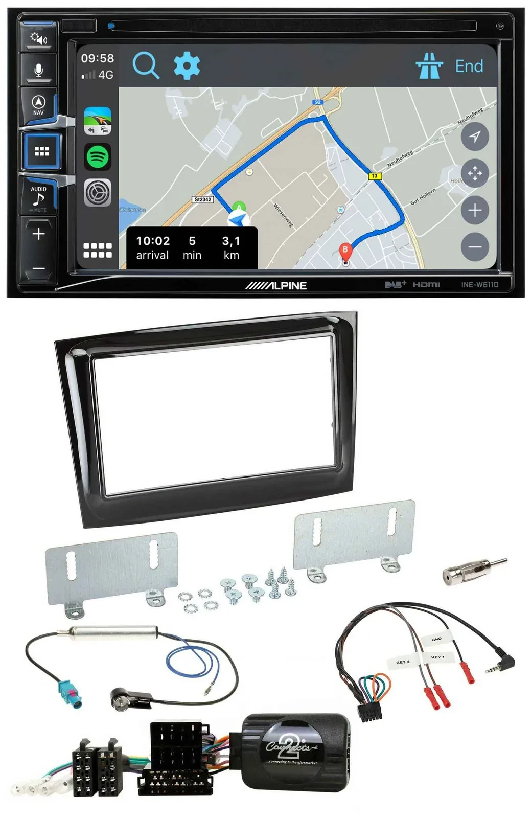 Alpine DAB TMC Bluetooth 2DIN USB Lenkrad Navigation für Fiat Doblo VDO ab 2015