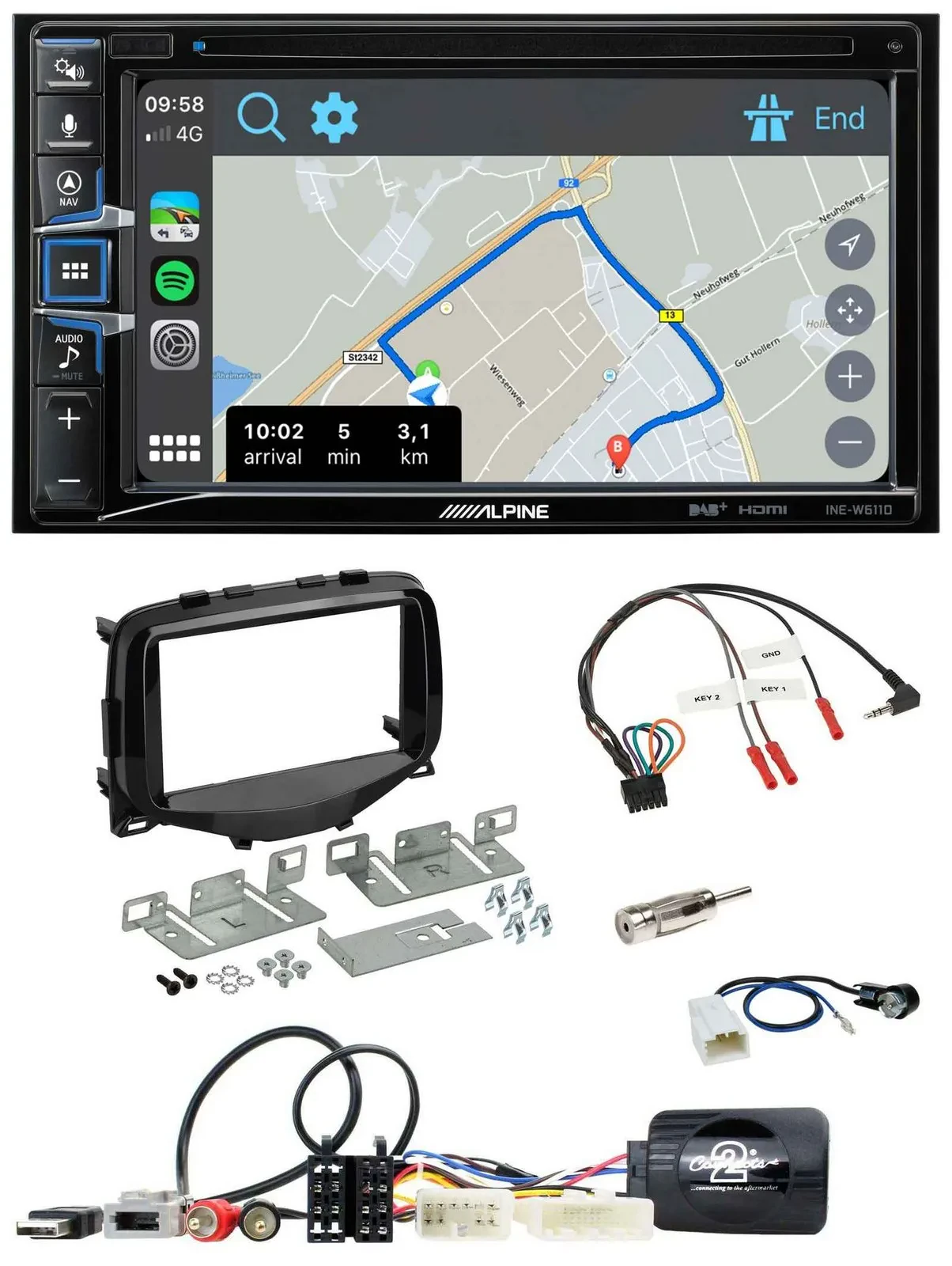 Alpine DAB TMC Bluetooth 2DIN USB Lenkrad Navigation für Toyota Aygo 2014-2021