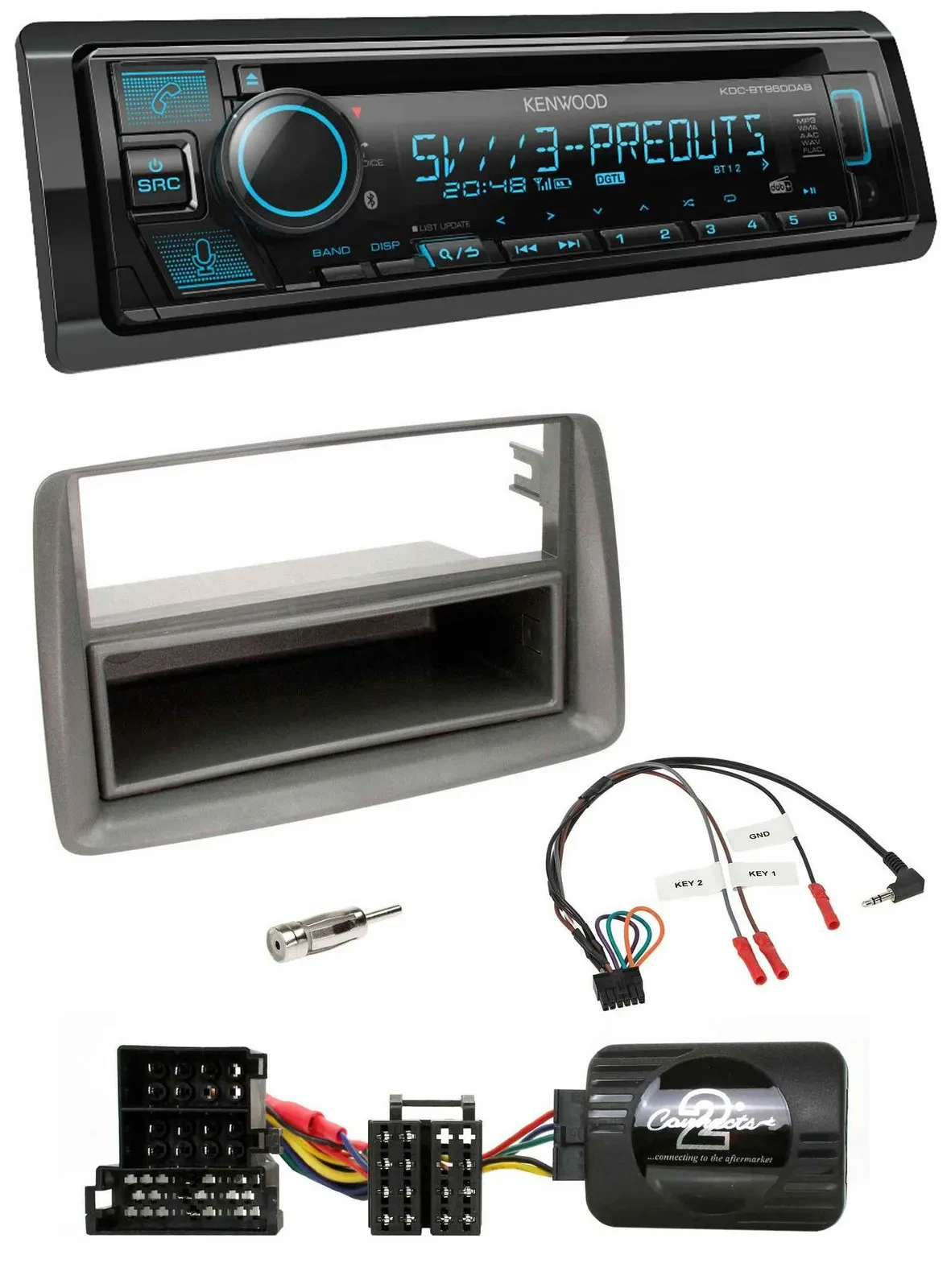 Автомагнитола для Alfa Romeo GT/147 Kenwood Bluetooth, USB, CD, DAB, серебристая