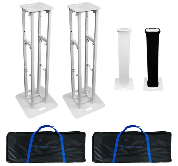 2 Rockville RTP-GO Portable Collapsible DJ Totem Light/Speaker Stands+Bags+Scrim