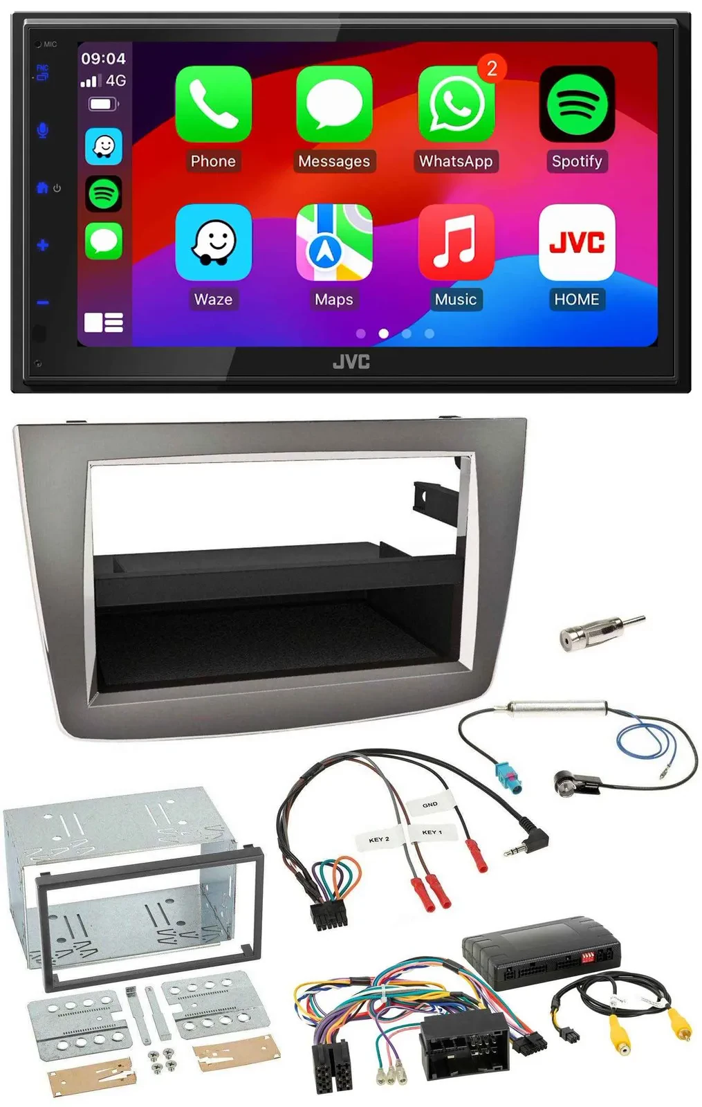 JVC Bluetooth 2DIN Lenkrad DAB USB Autoradio für Alfa Romeo Mito silber 14-18 In
