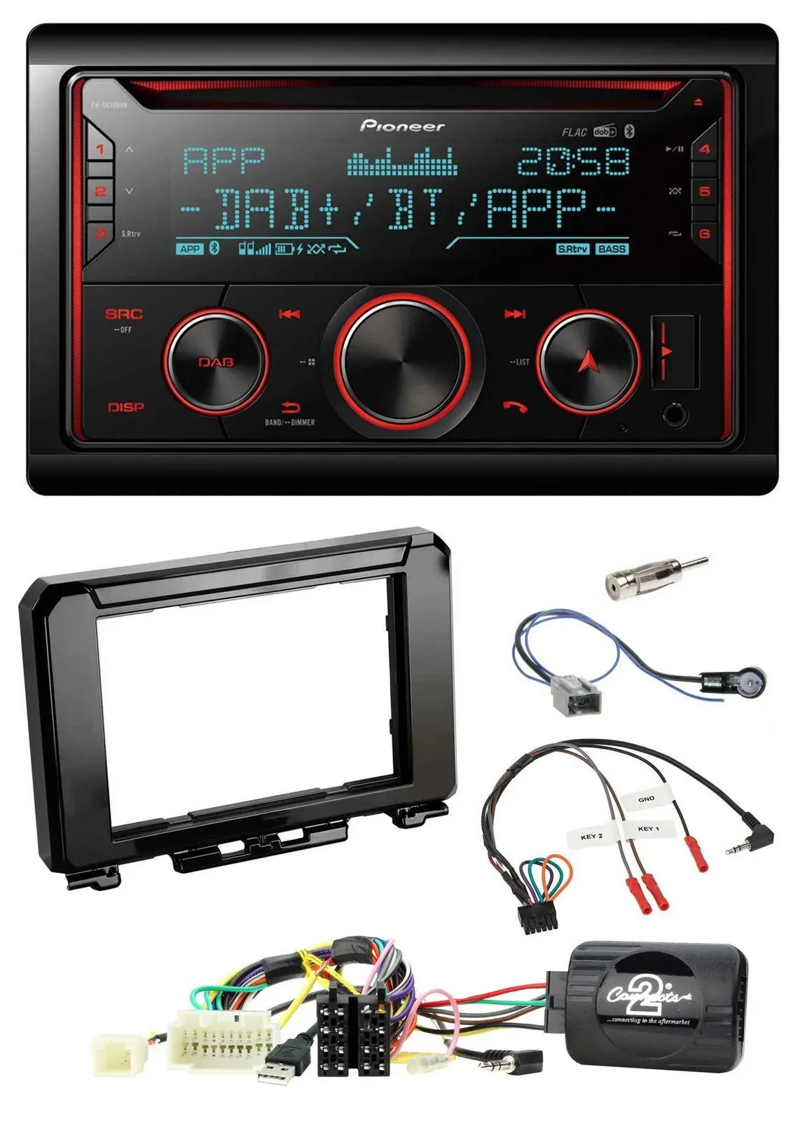 Автомагнитола для Suzuki Jimny GJ (с 2018) Pioneer 2DIN, DAB, Bluetooth, USB, CD, поддержка кнопок на руле