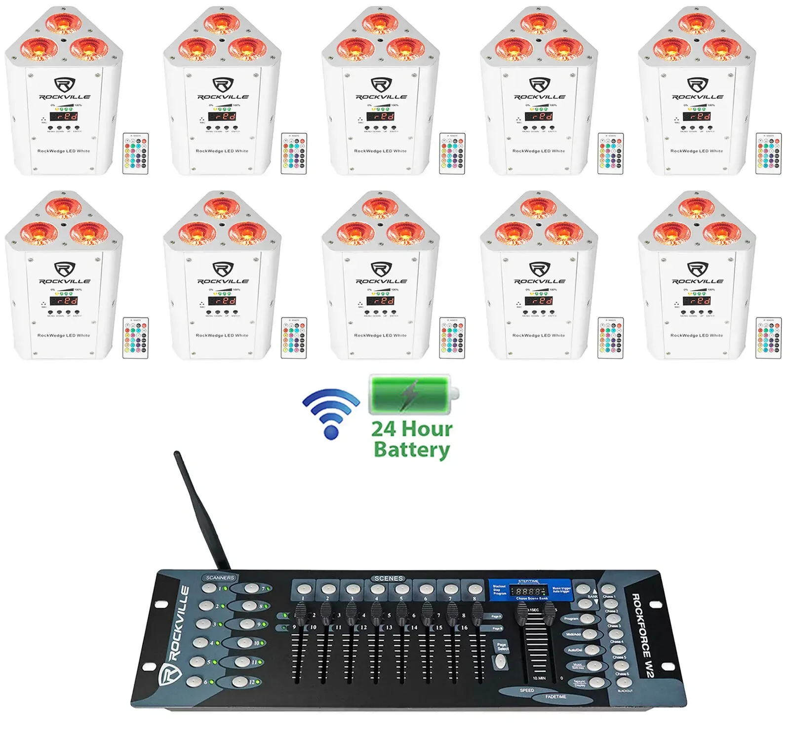 Светодиодный прибор Rockville RockWedge LED White с DMX-контроллером (10 штук)