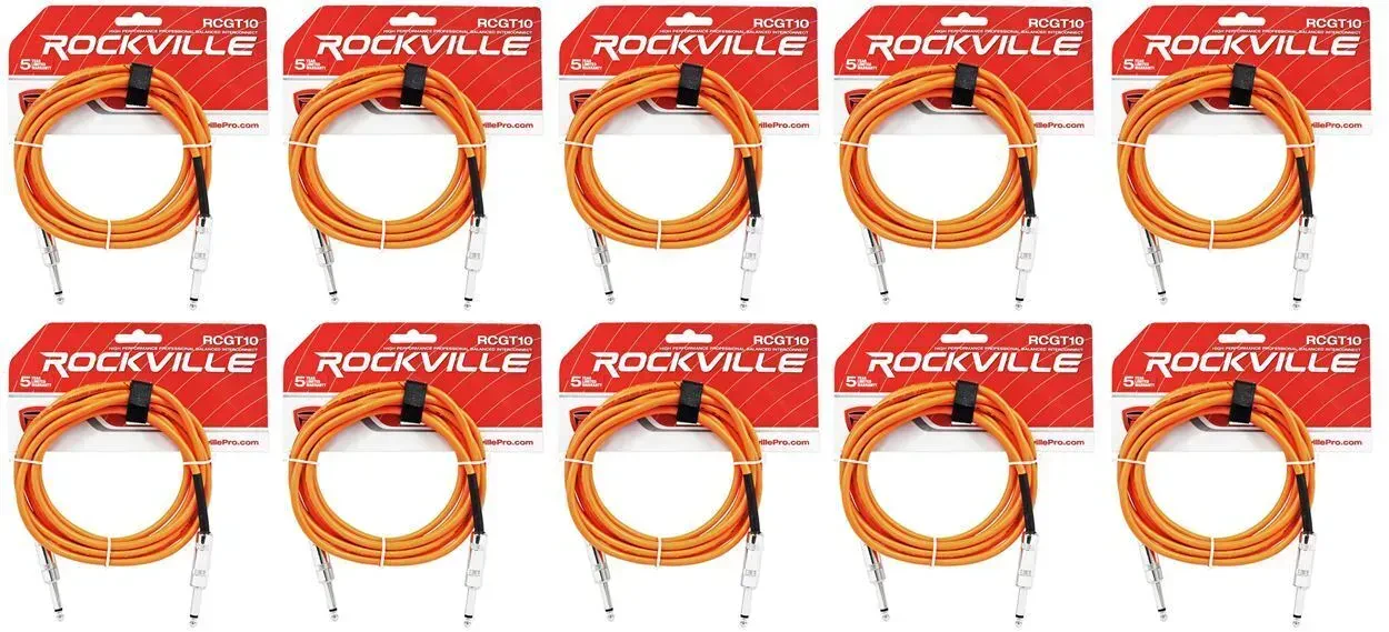 Инструментальный кабель Rockville RCGT10O Orange 3 м (10 штук)