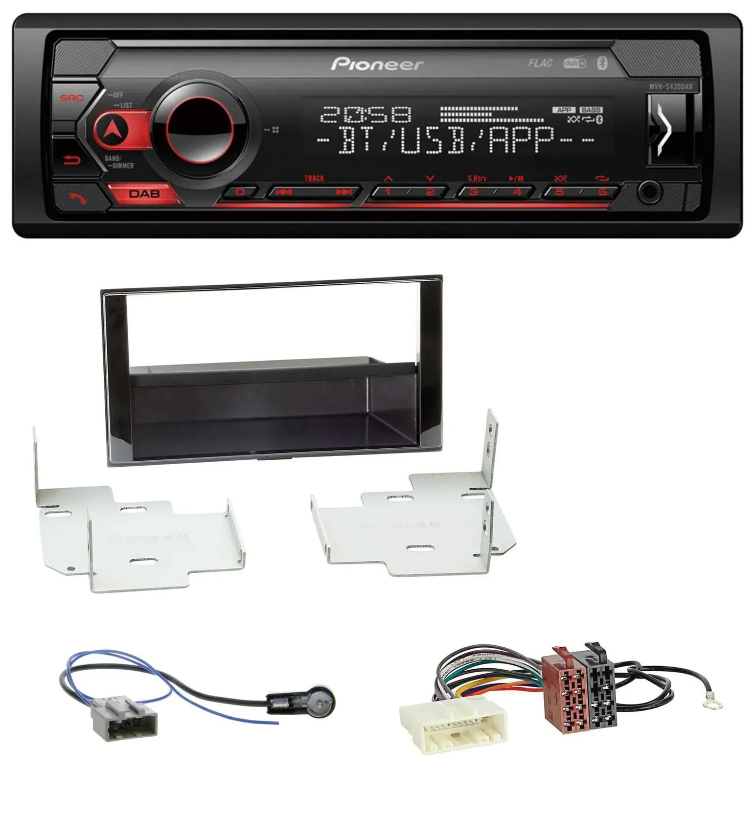 Автомагнитола для Nissan Micra (2013–2017) Pioneer MP3, USB, DAB, Bluetooth черный глянец