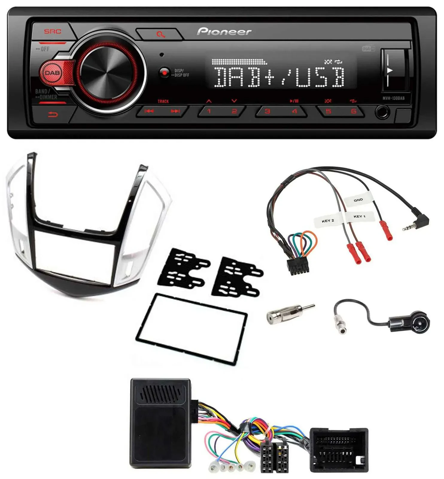 Pioneer MP3 1DIN DAB USB Lenkrad Autoradio für Chevrolet Cruze 2011-2016 silber