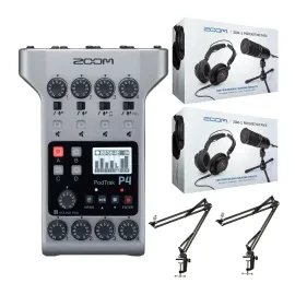 Zoom PodTrak P4 Recorder with Podcast Microphone Pack Accessory Bundle