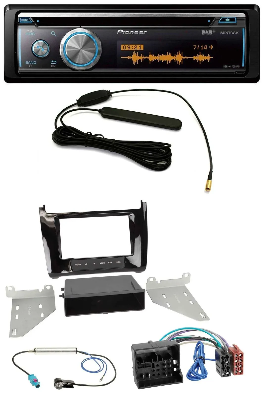 Автомагнитола для VW Polo (с 2014) Pioneer CD/USB/Bluetooth/DAB/MP3 черный глянец