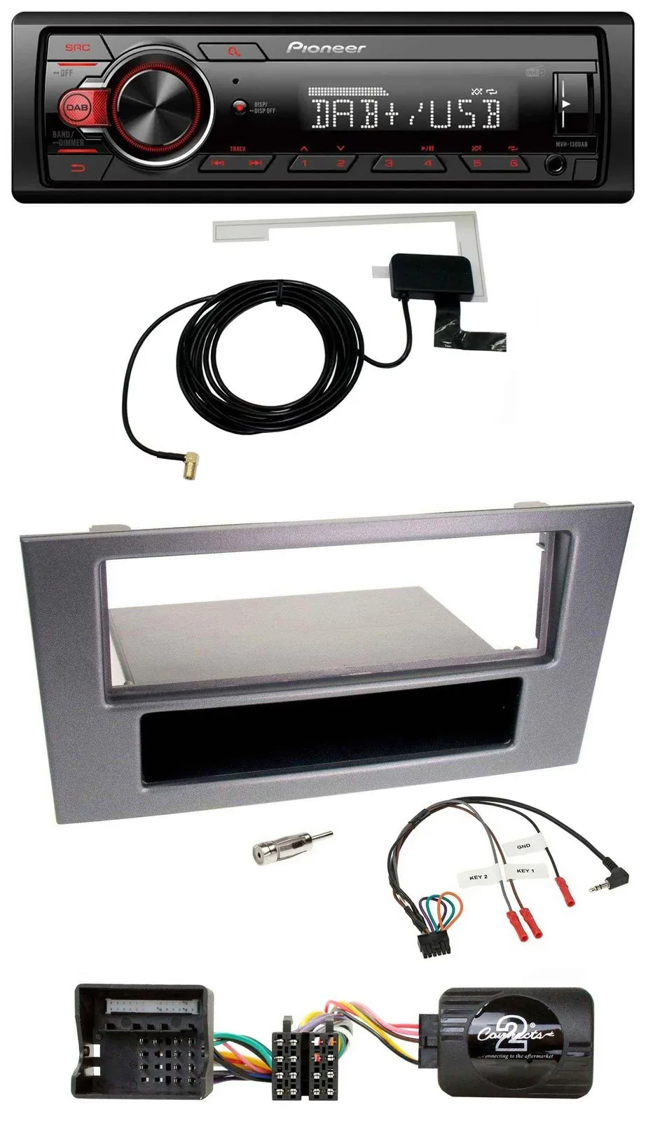 Автомагнитола для Ford Mondeo 2004–2007 Pioneer 1-DIN MP3 DAB USB, совместим с управлением на руле, антрацит