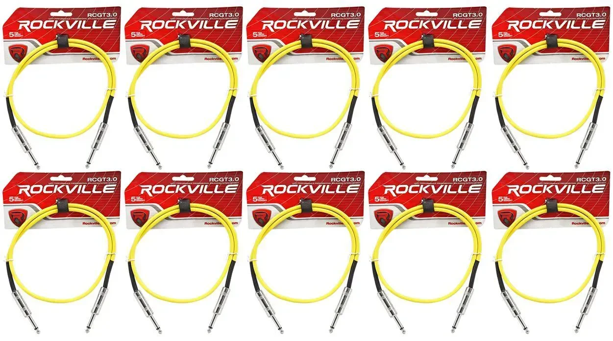 Патч-кабель инструментальный Rockville RCGT3.0Y Yellow 0.9 м (10 штук)