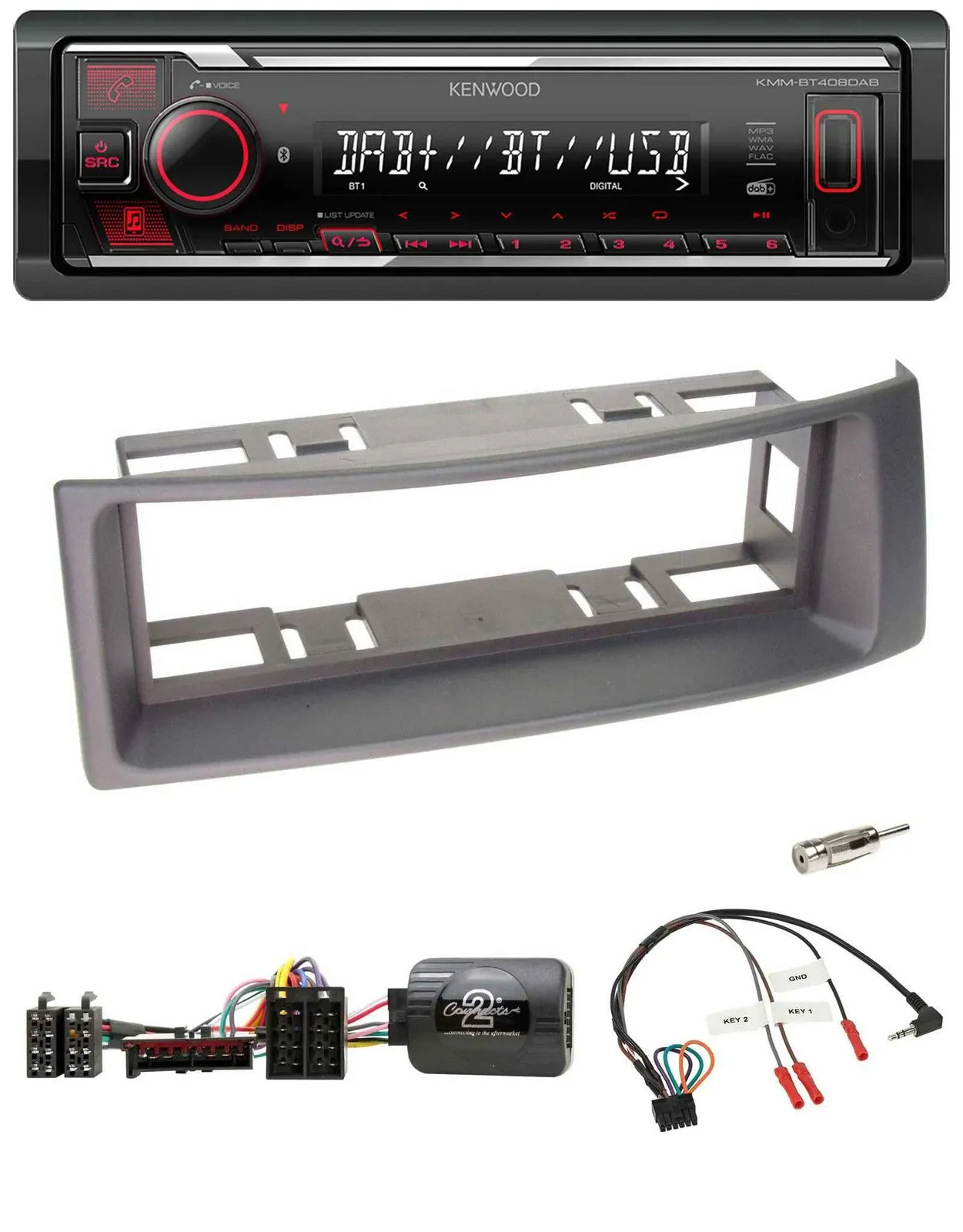 Автомагнитола Kenwood Bluetooth USB DAB для Renault Megane/Scenic 1996–2000, антрацит