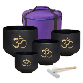 Поющие чаши keepdrum OM Pro кварцевые (набор, 4 шт.), черный, с аксессуарами