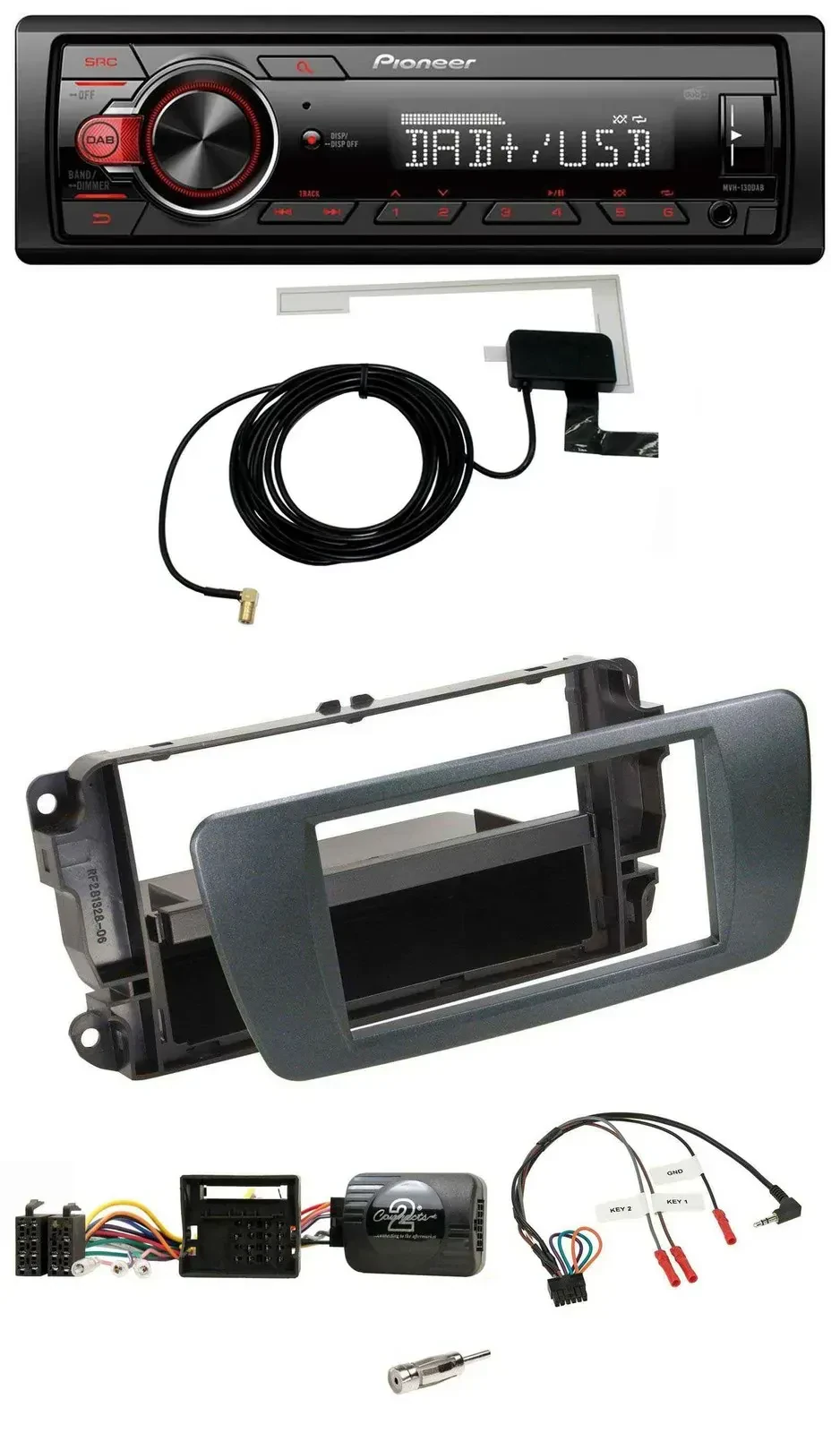 Автомагнитола для Seat Ibiza Pioneer 1-DIN MP3 DAB USB поддержка управления на руле черный