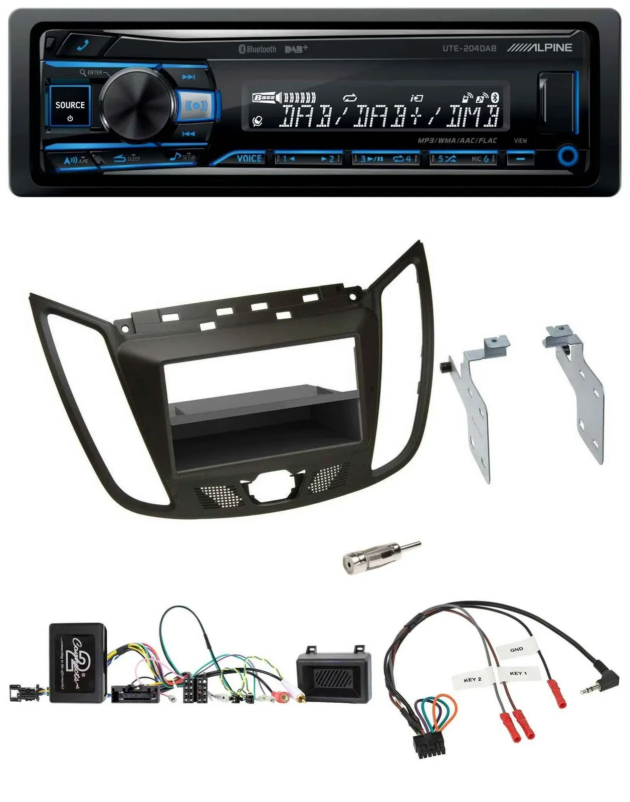 Автомагнитола для Ford C-Max/Kuga Alpine USB, Bluetooth, DAB, коричневый, поддержка управления на руле