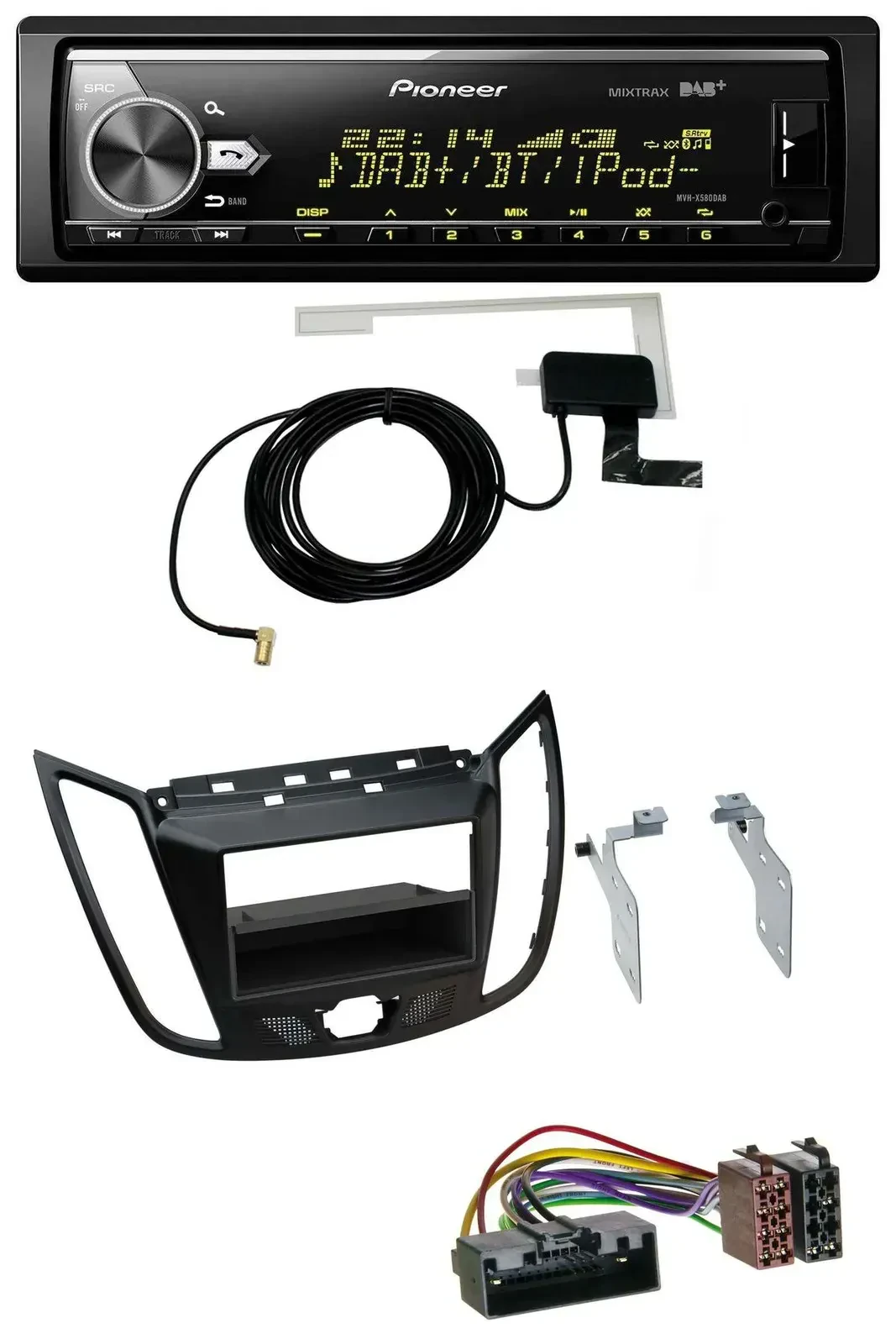 Автомагнитола Pioneer Bluetooth, DAB, USB, MP3 для Ford C-Max/Kuga, матовый черный