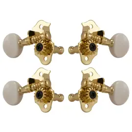 GROVER 9GW Sta-Tite Geared Ukulele Pegs with White Button - 4 pcs. - Gold