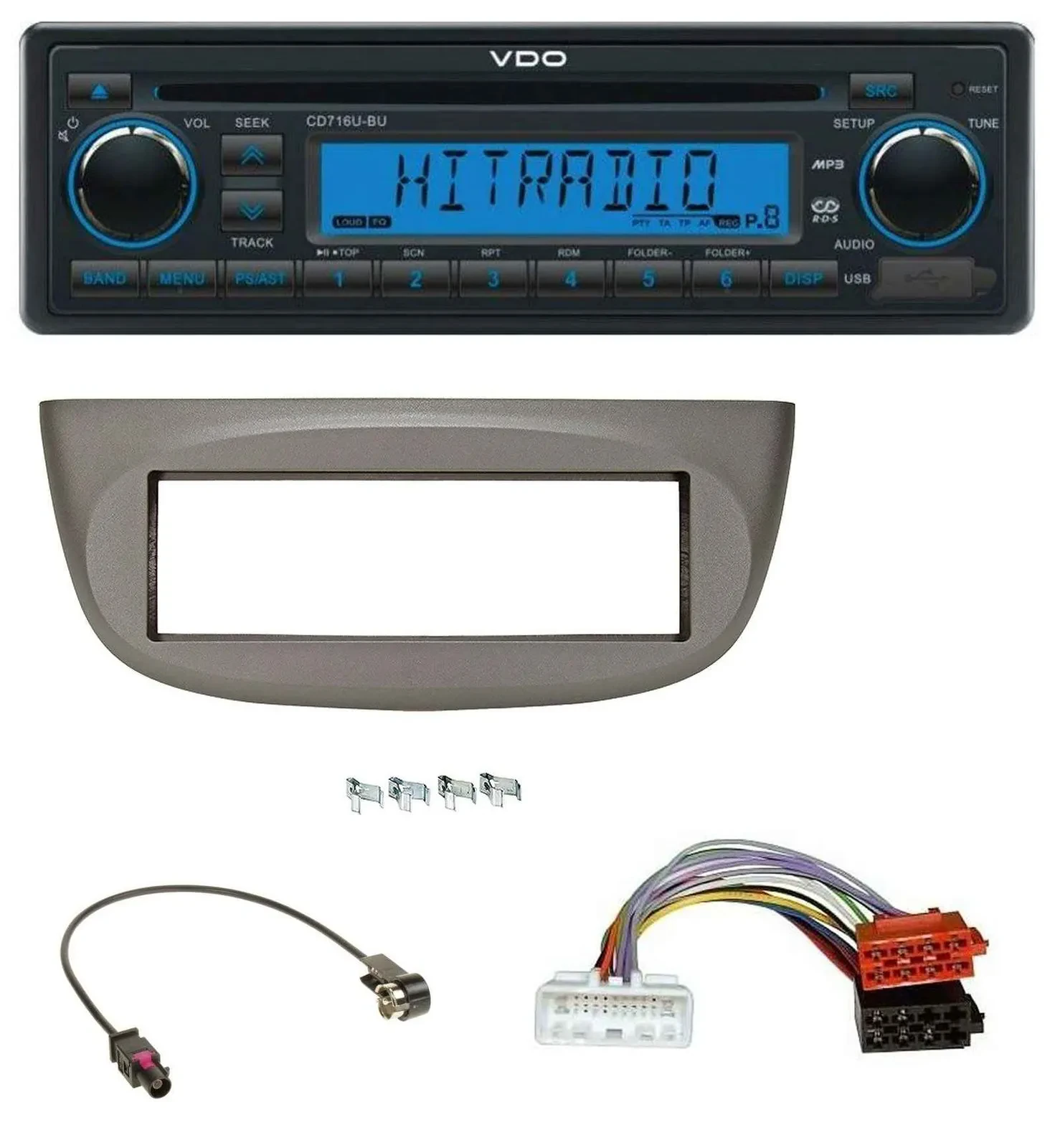 VDO AUX MP3 1DIN CD USB Autoradio für Renault Twingo ab 2015 beige-grau