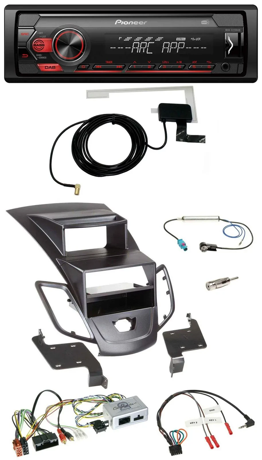 Pioneer 1DIN USB DAB MP3 Lenkrad Autoradio für Ford Fiesta 10-17 Display schwarz