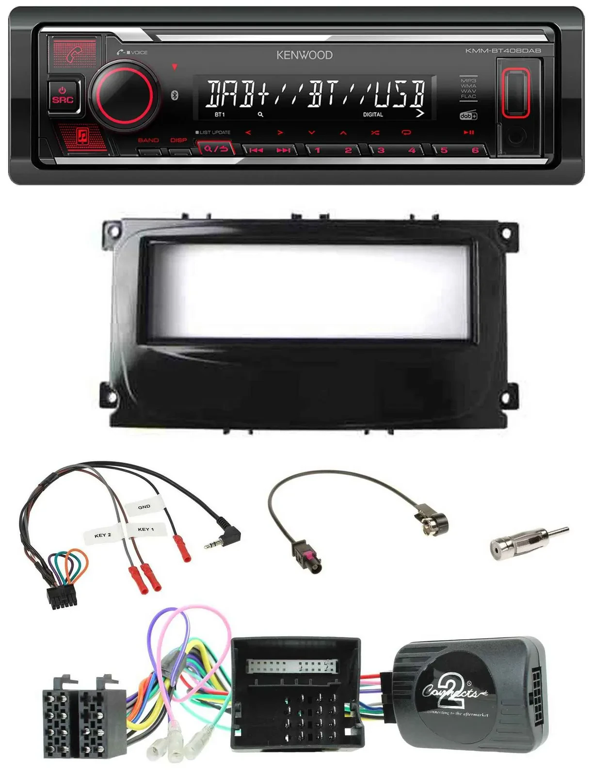 Kenwood Lenkrad Bluetooth USB DAB Autoradio für Ford Mondeo S-Max Can-Bus 07-14
