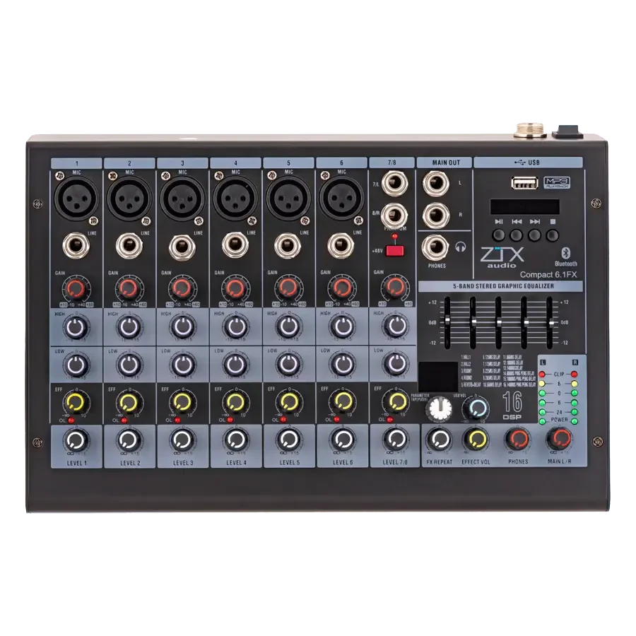 Аналоговый микшер ZTX audio Compact 6.1Fx 6mono, 1stereo каналы с MP3/DSP/BT