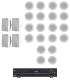 JBL VMA1240 Commercial/Restaurant Receiver+4) Wall+20) Ceiling Speakers in White
