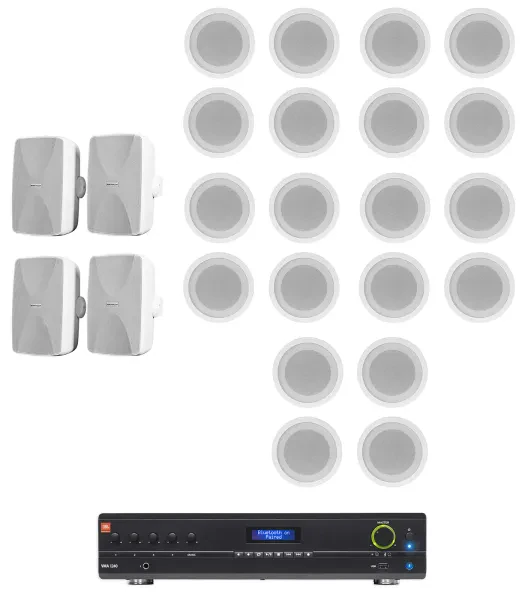 JBL VMA1240 Commercial/Restaurant Receiver+4) Wall+20) Ceiling Speakers in White