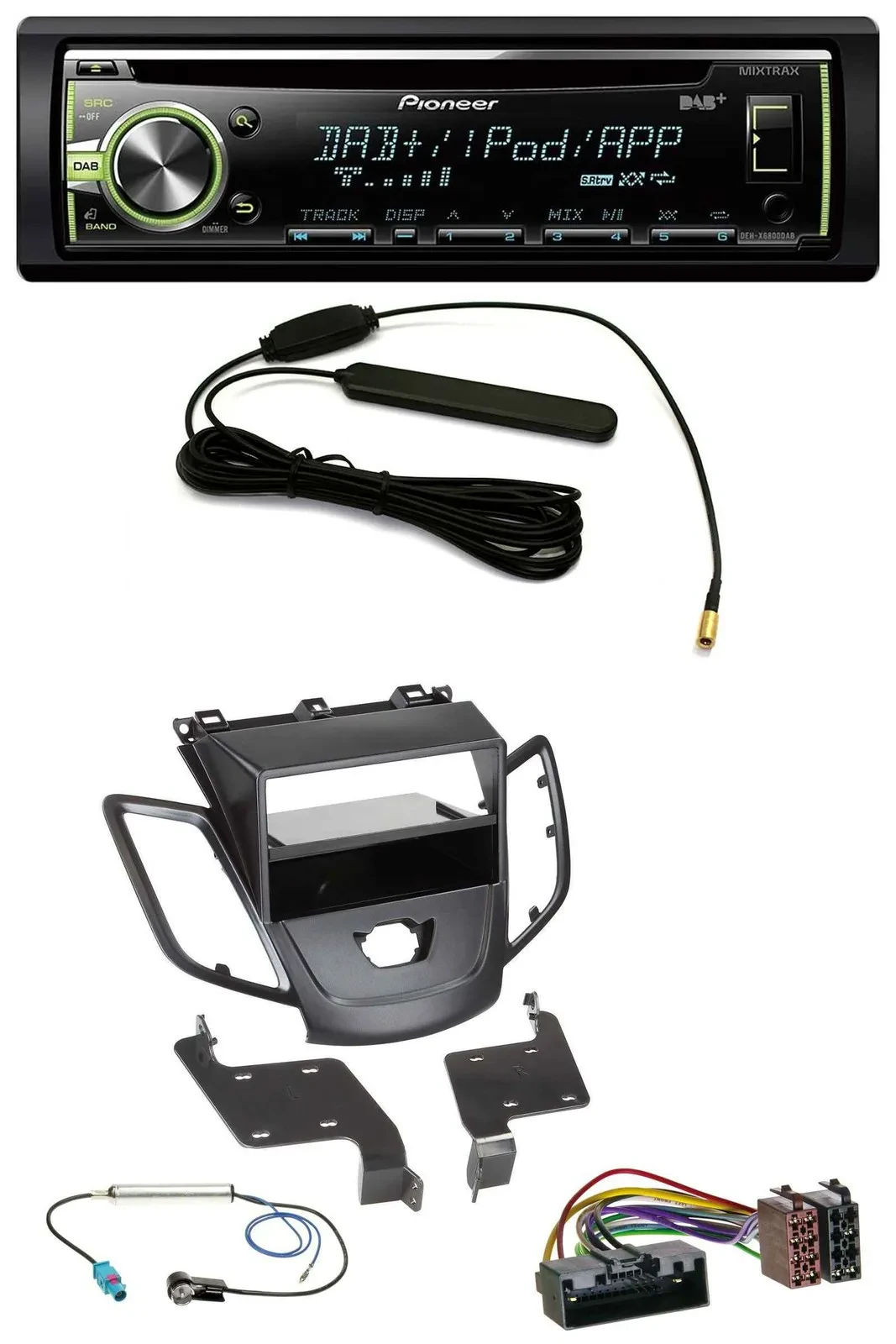 Автомагнитола для Ford Fiesta (2010–2017, JA8) Pioneer MP3, USB, CD, DAB, AUX, черная