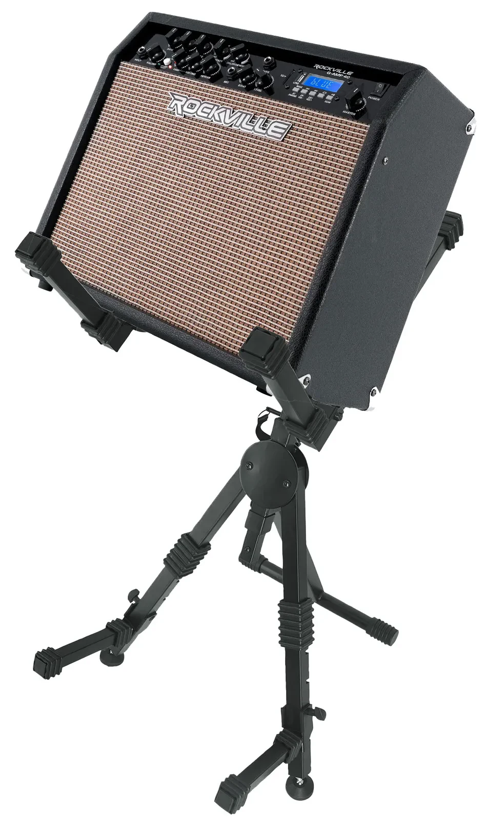 Гитарный комбоусилитель Rockville G-AMP 40 40W Bluetooth, Mic In, USB, Footswitch, со стойкой