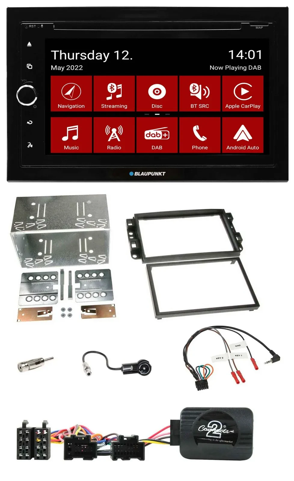 Blaupunkt 2DIN Lenkrad Bluetooth USB TMC DAB Navigation für Chevrolet Aveo Capti