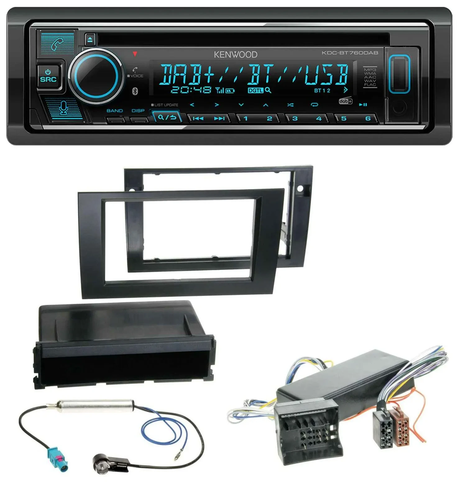Автомагнитола Kenwood Bluetooth DAB USB CD MP3 для Audi A4 (B7, 2004–2008)