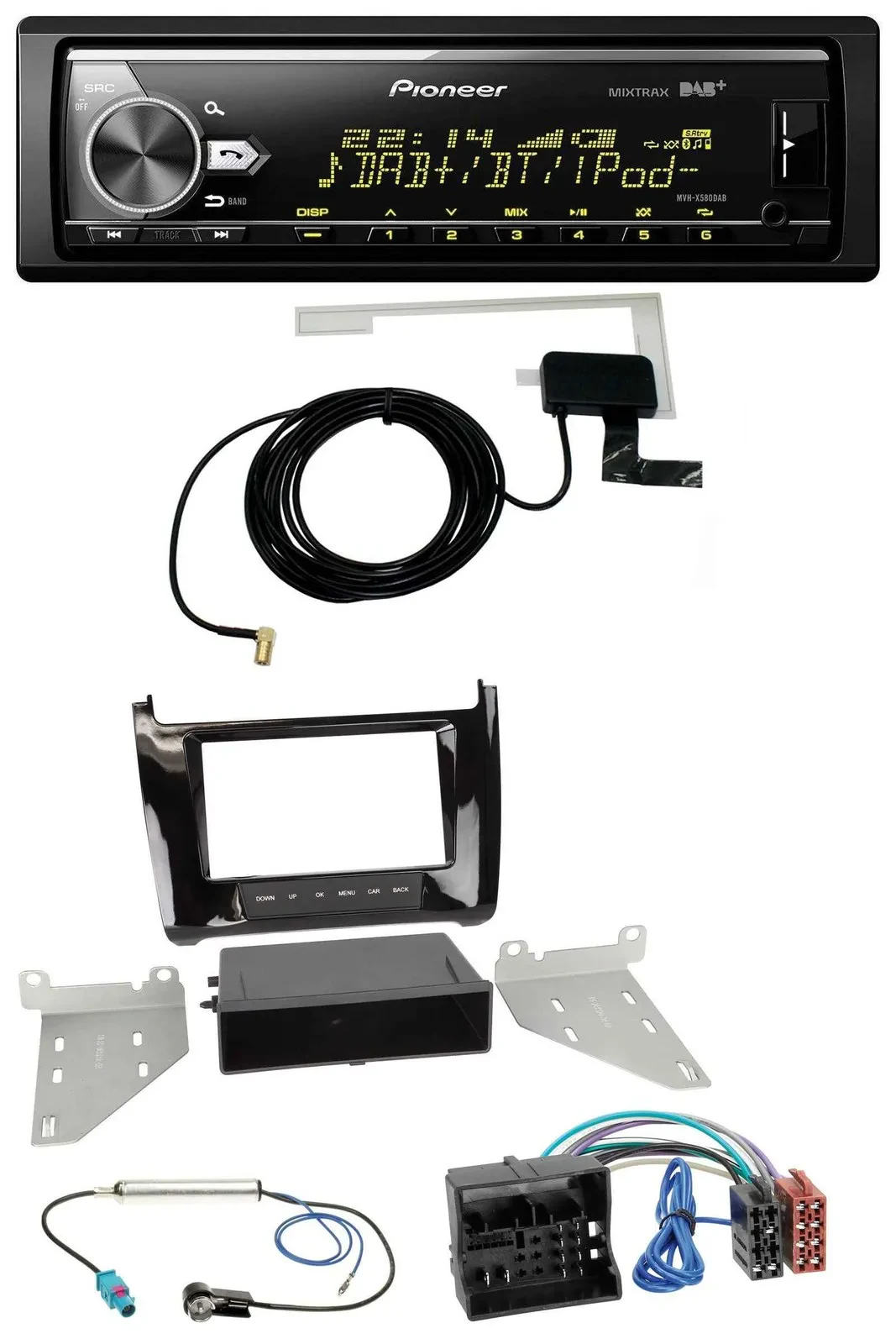 Pioneer Bluetooth DAB USB MP3 Autoradio für VW Polo (ab 14) - piano-schwarz