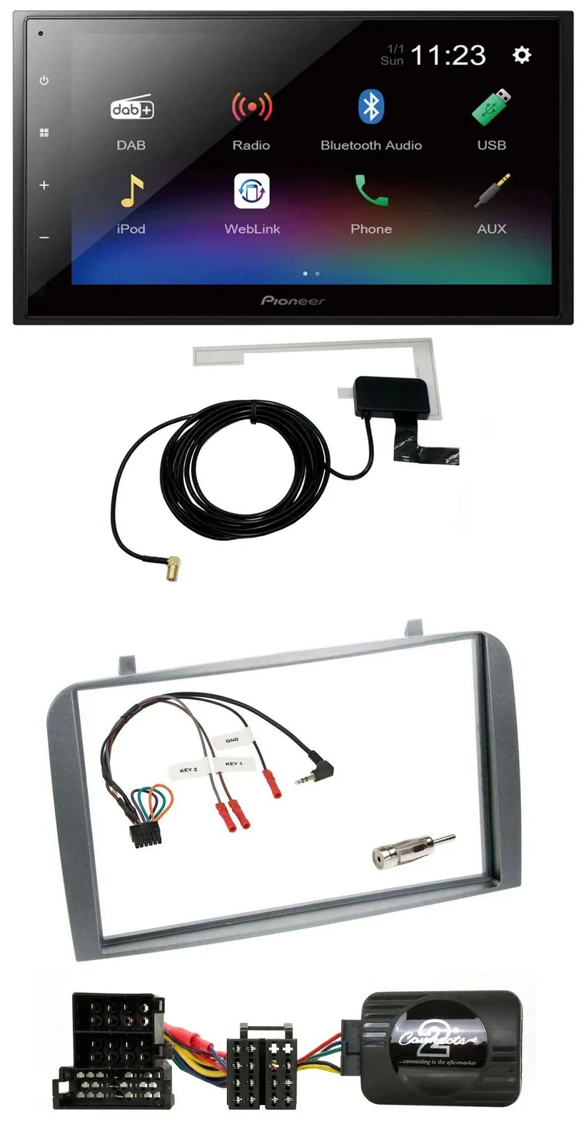 Автомагнитола Pioneer 2-DIN, DAB, Bluetooth, USB, управление с руля для Alfa Romeo GT/147 (2000–2008)