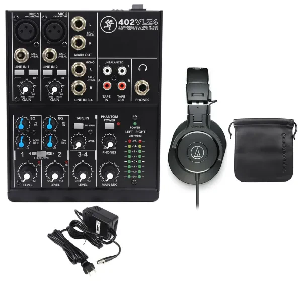 Mackie 402VLZ4 4-Channel Compact Analog Mixer+Audio Technica ATH-M30X Headphones